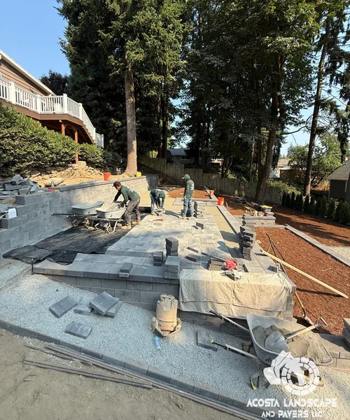 Landscape Design, Tiered Paver Patio & Turf in Shoreline 